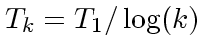 $T_k = T_1/\log(k)$