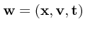 $\mathbf{w}= ({\bf x},{\bf v},t)$