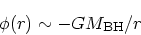 \begin{displaymath}
\phi(r) \sim - G M_{\rm BH}/r
\end{displaymath}